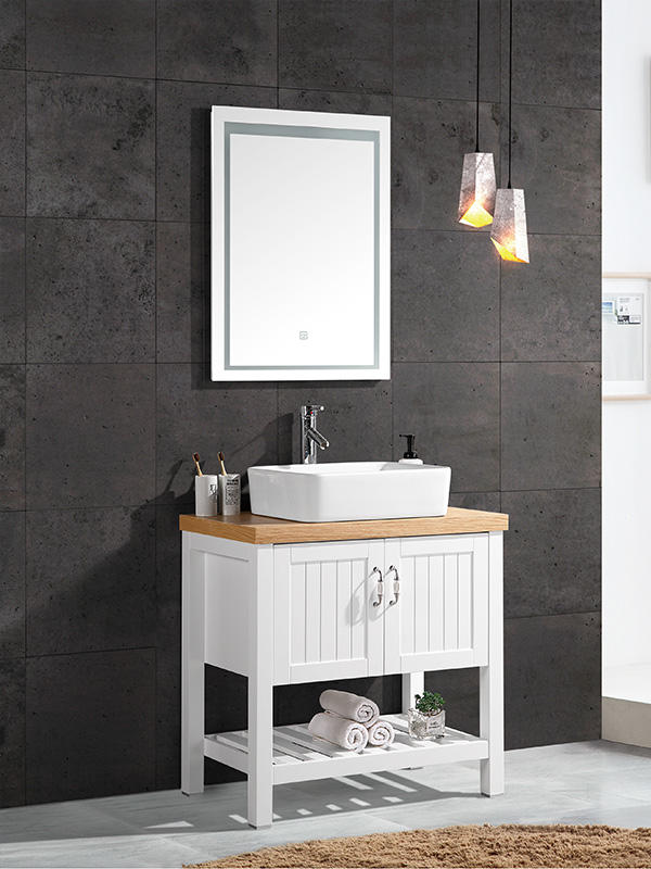 80CM 落地式浴室柜，带陶瓷盆，木质台面