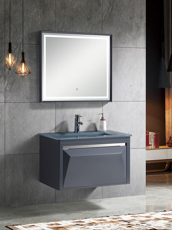 81CM现代优雅高光深灰色壁挂浴室柜套装
