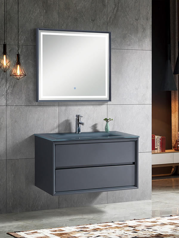 90CM现代优雅高光深灰色壁挂浴室柜套装